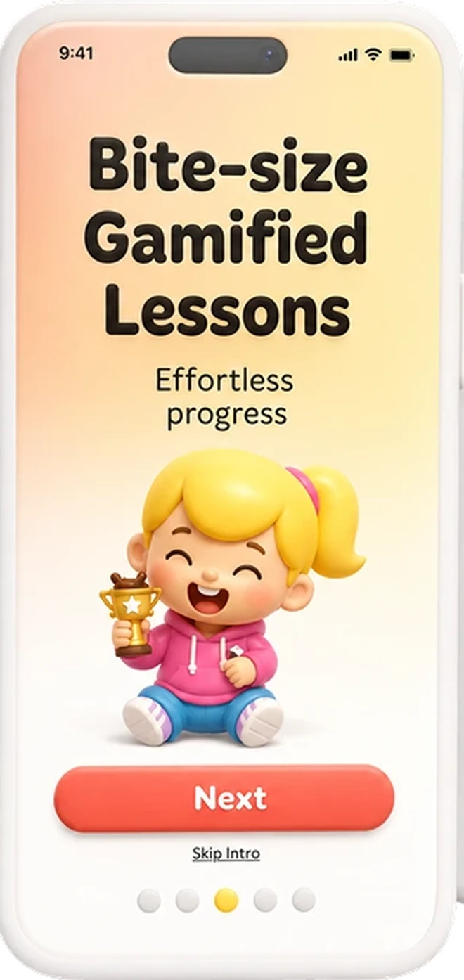 The Kiitab intro screen - bite-size gamified lessons